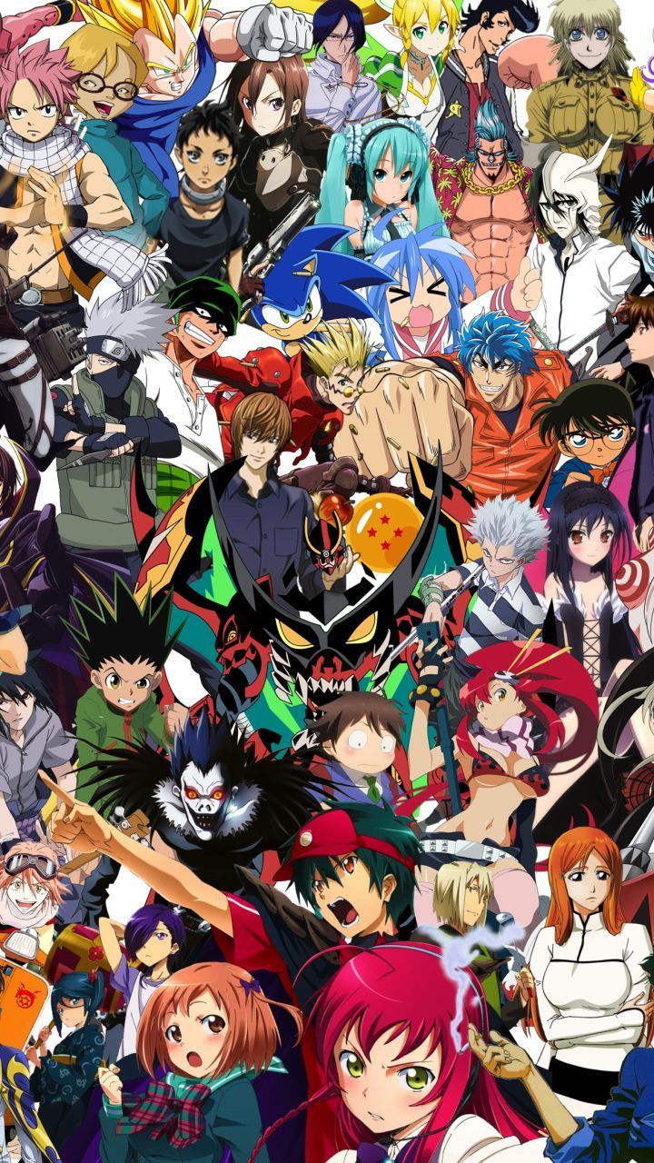 Collage of various anime characters.