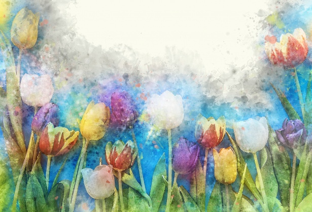 Watercolor image of tulips.