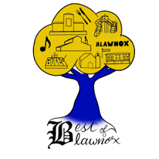 Best of Blawnox logo - a blue tree with yellow canopy depicting Blawnox landmarks. Old English style text at bottom has organization name.