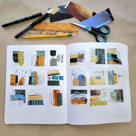 a sketchbook filled with grid journaling images