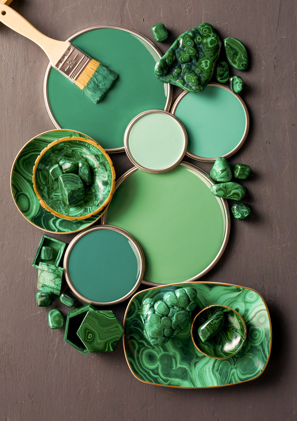 green paint and malachite 