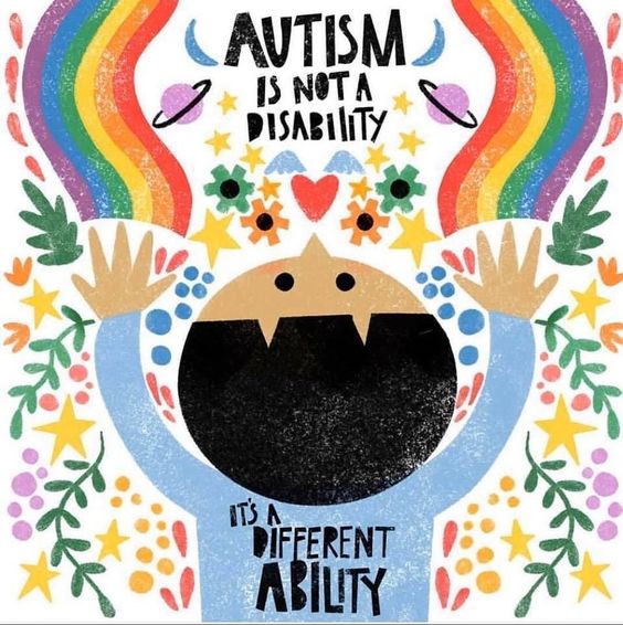 a child is surrounded by color and text reads: Autism is not a disability. It's a different ability.