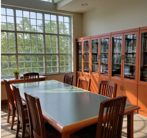 Conference Table in room with large window