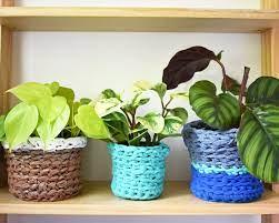 plastic bag crochet planters