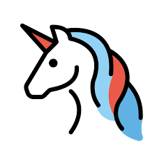 Illustration of unicorn with blue and red mane.