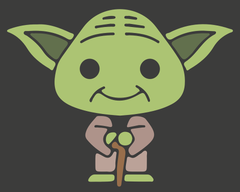 Simple cartoon version of Yoda, the green alien from Star Wars.