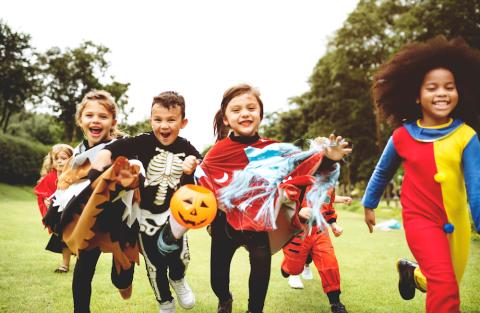 A group of diverse costumes in Halloween costumes