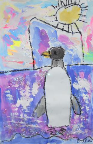 A penguin painting by a child