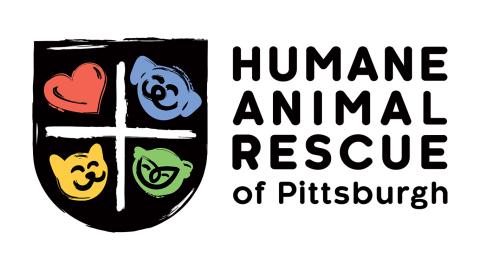 Humane Animal Rescue of Pittsburgh logo - a shield with 4 quadrants (left to right, top to bottom): heart, dog, cat, owl