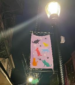 Photo of banner hanging on lamppost