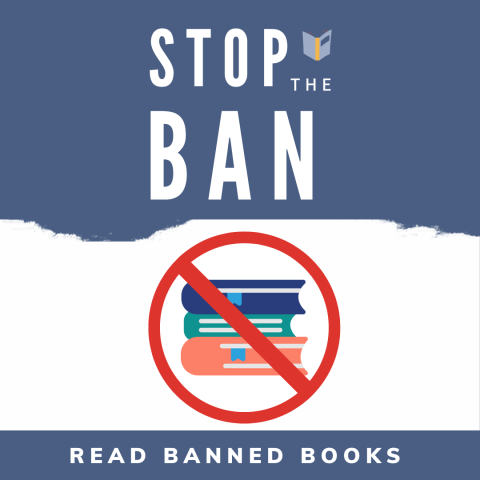 Books with read circle over them for Banned Books Week