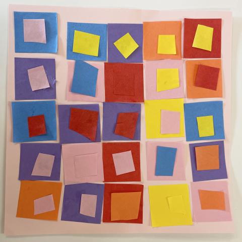 A collage of colorful paper shapes.