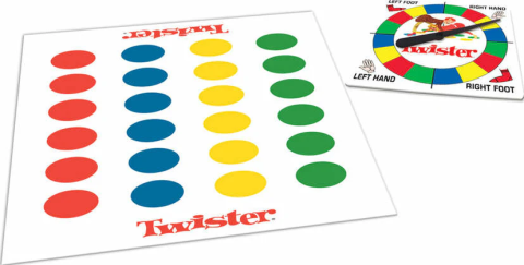A photo of a Twister mat and spinner.