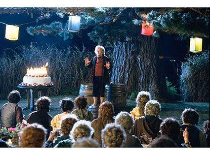 Still of Bilbo's birthday party from The Fellowship of the Ring film adaptation