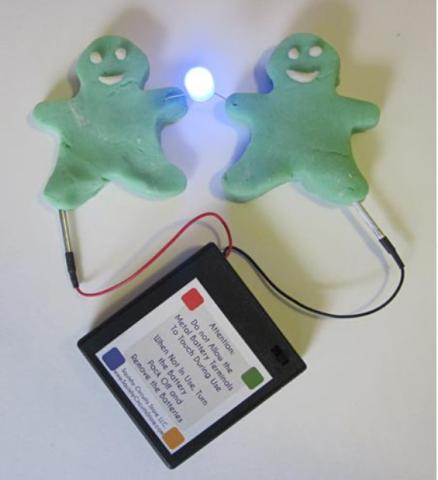 Squishy circuits with 2 play dough gingerbread men.