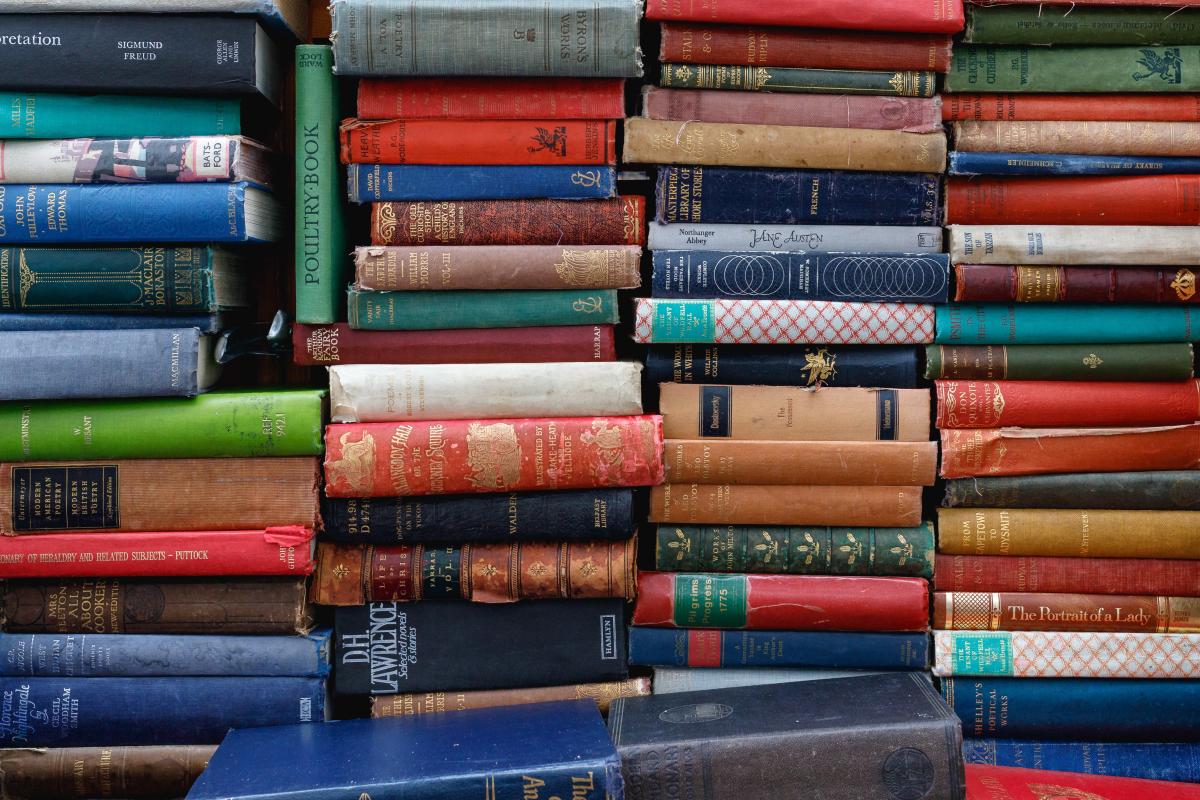 stacks of colorful books