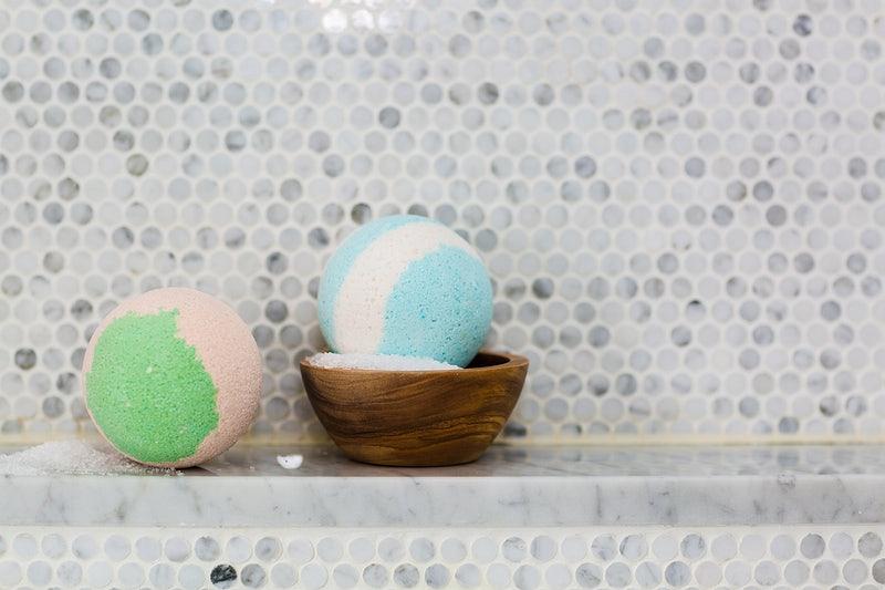 DIY bath bombs in a shower.