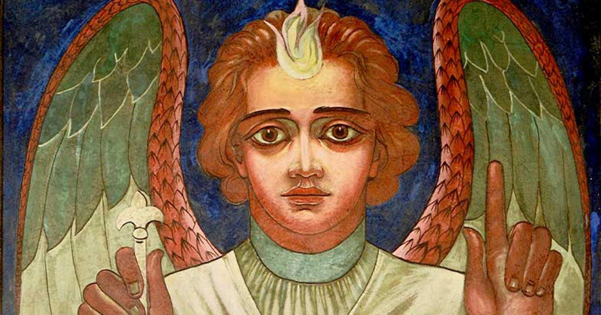 Painting of an angel from the Maxo Vanka murals