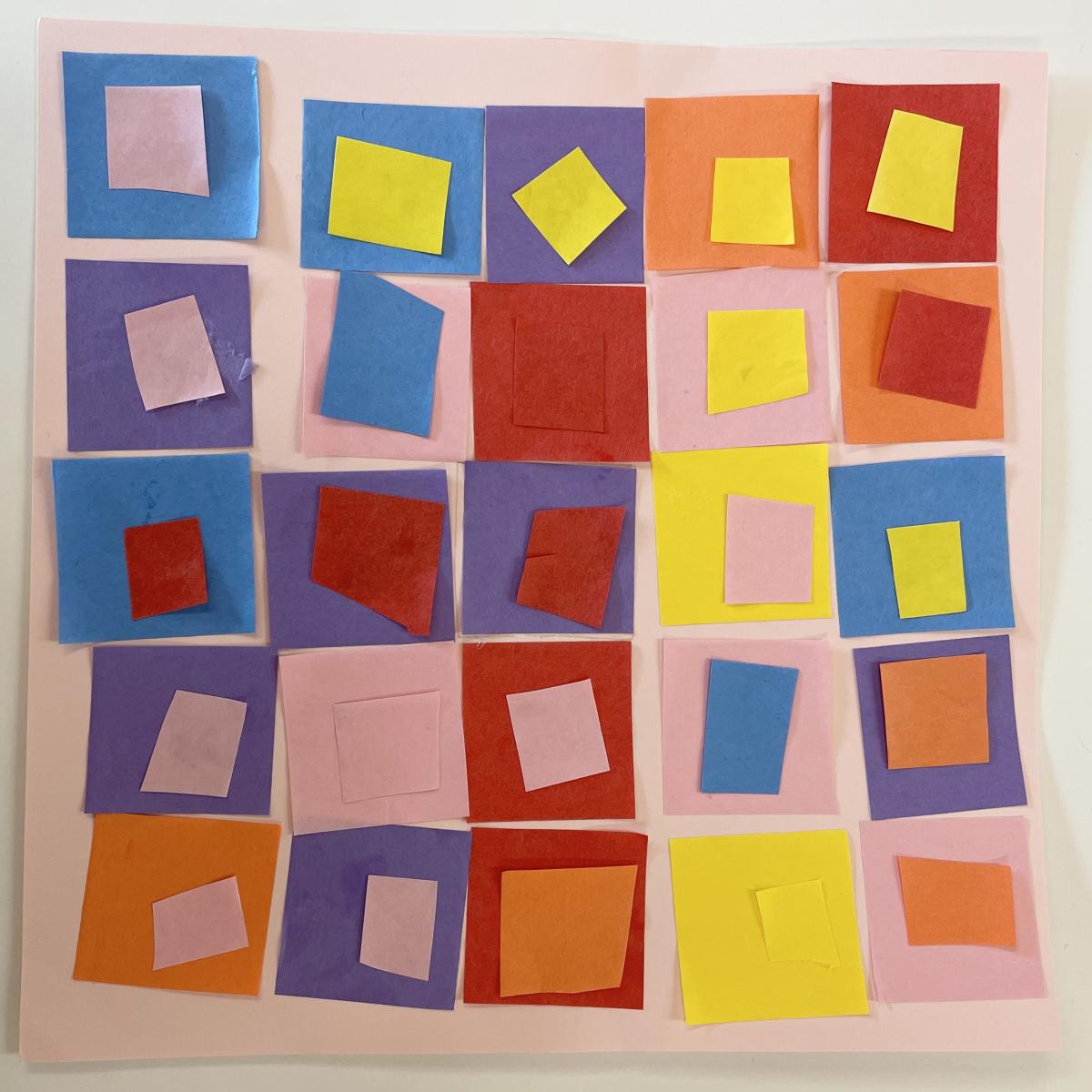 A collage of colorful paper shapes.