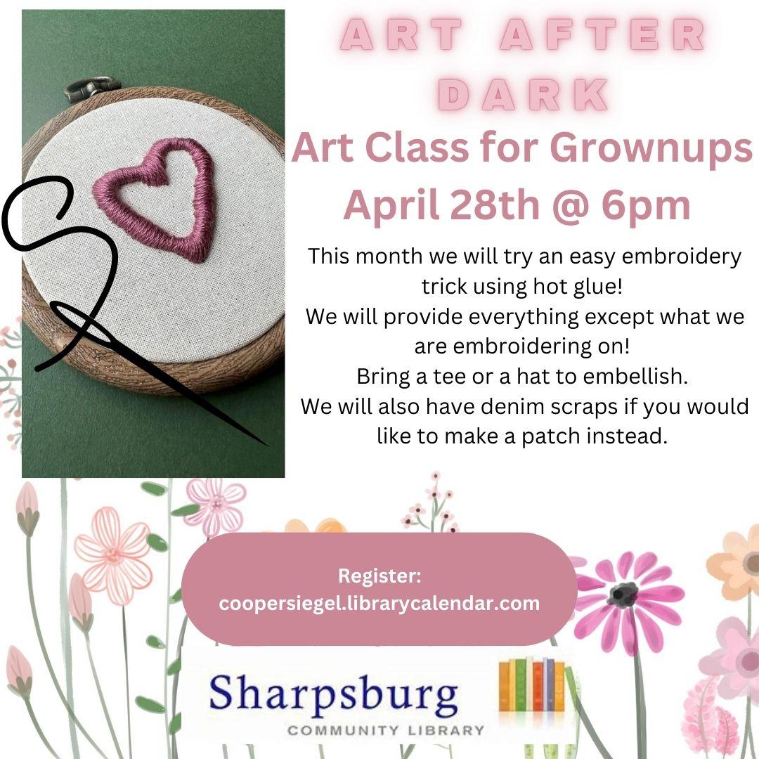 Flyer for event shows a picture of an embroidered 3D heart.