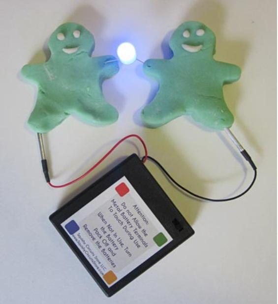Squishy circuits with 2 play dough gingerbread men.